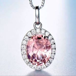 925 Lab Created Pink Sapphire/pave diamond simulate necklace! Stunning